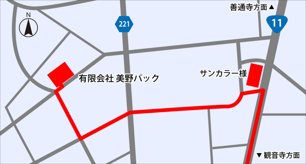 美野パックまでの経路図